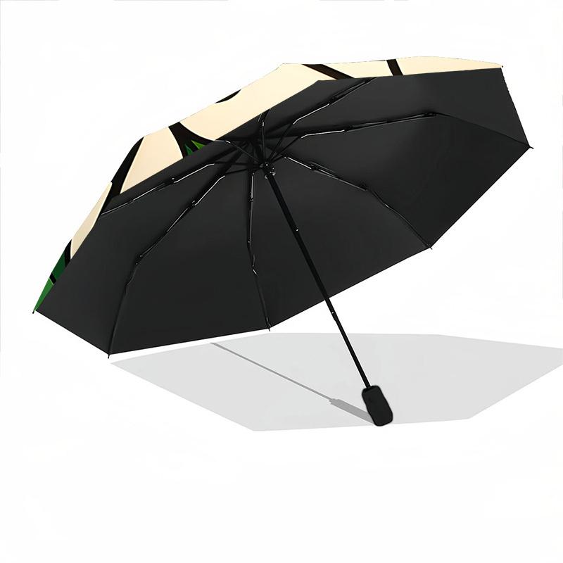 1pc Stained Glass Holly Automatic Folding Umbrella with 8-Rib Windproof Design, Portable Foldable Sunshade Umbrella For Halloween 030