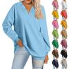 Women's Fashion Solid Color V Neck Long Sleeve Loose Pullover Sweatshirt Top
