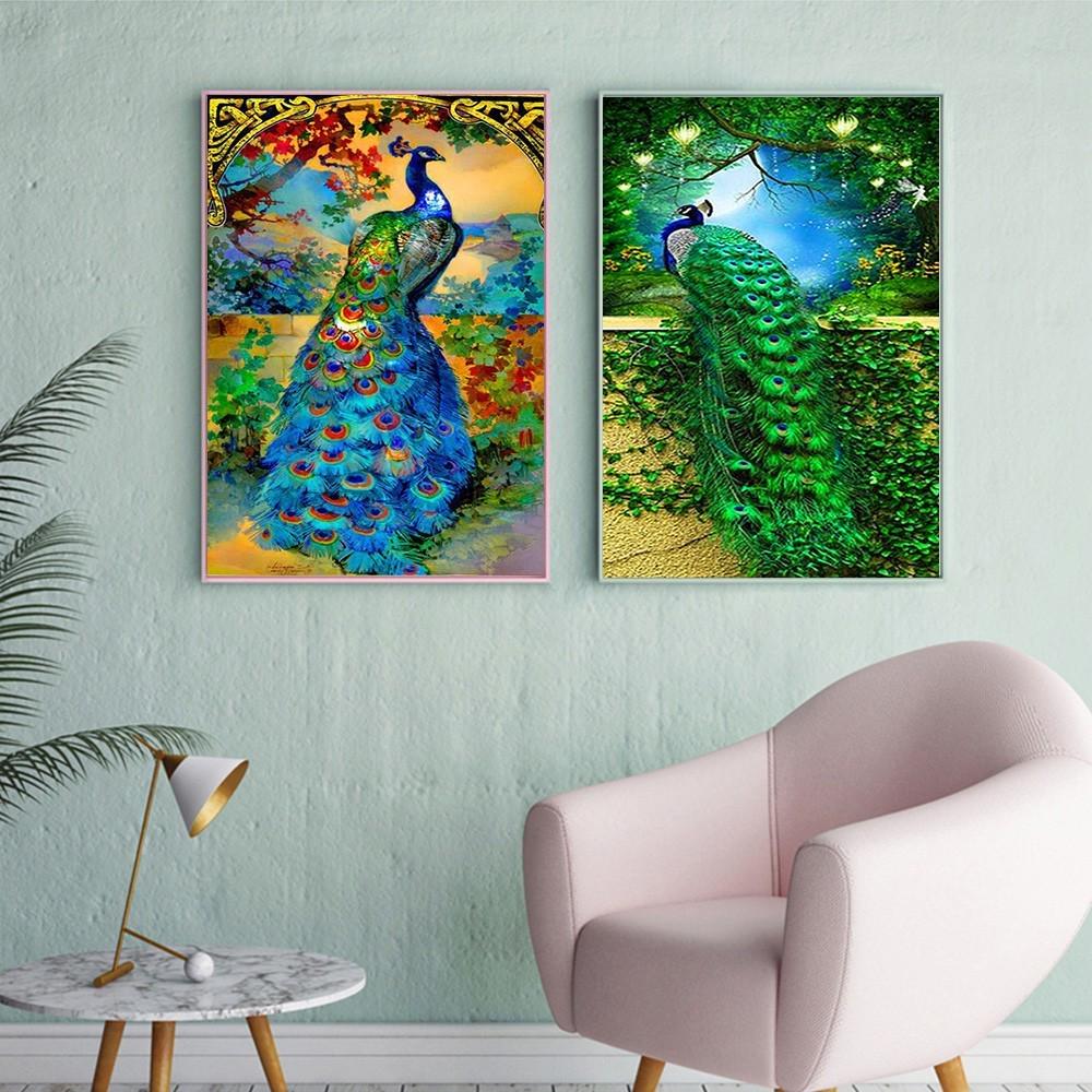 Painting Diamond Diy Huacan 5d Animal Diamond Mosaic Cross Stitch Full Round Diamond Embroidery Peacock Home Decor