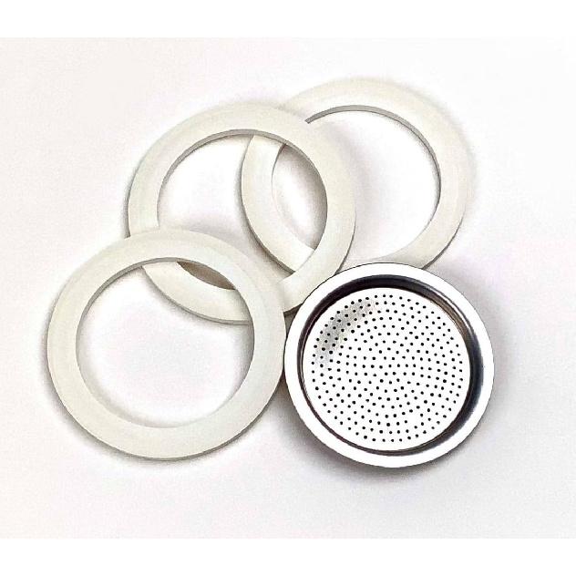 Tredoni 3 Rubber Seals/Rings+Filter -Replacement- Sizes 1,2,3,6,9,14 Cup Espresso Coffee Maker Moka Pot- 7.1cm (6 Cup)