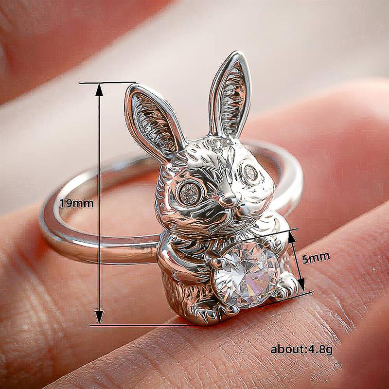 Huitan Rabbit Shaped Ring for Women Cute Wedding Party Trendy Accessories Inlaid Shining Cubic Zirconia Fresh Animal Jewelry