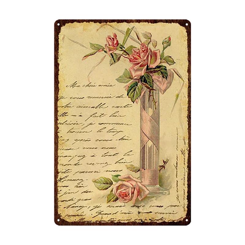 Металлическая жестяная вывеска с цветами в стиле ретро, ​​тарелки в стиле ретро, ​​роза, пион, лаванда, художественная табличка, винтажный постер, садовая комната, домашний Настенный декор, подарок