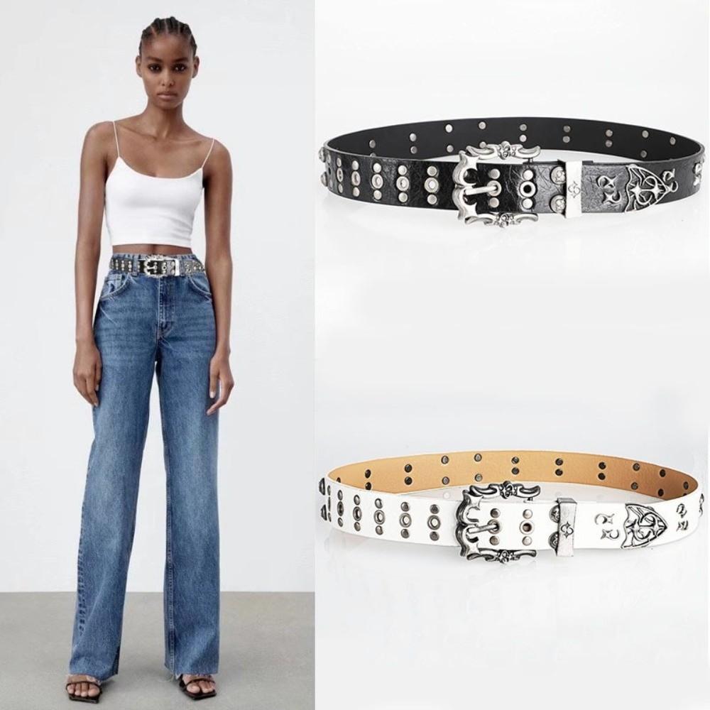 Metal Chic PU Belt Rivert Gradient Imitation Cow Belt New Y2K Jeans Decoration Jeans Decoration