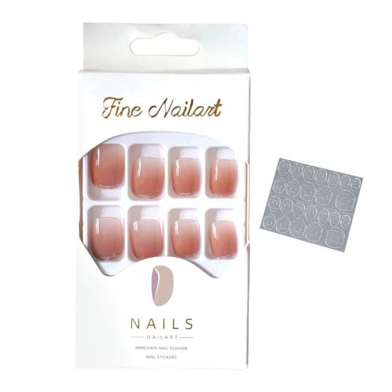 24Pcs/Set Glitter Powder Soft Nails Safe Wide Application Versatile Wearing Finished False Nails Stickers