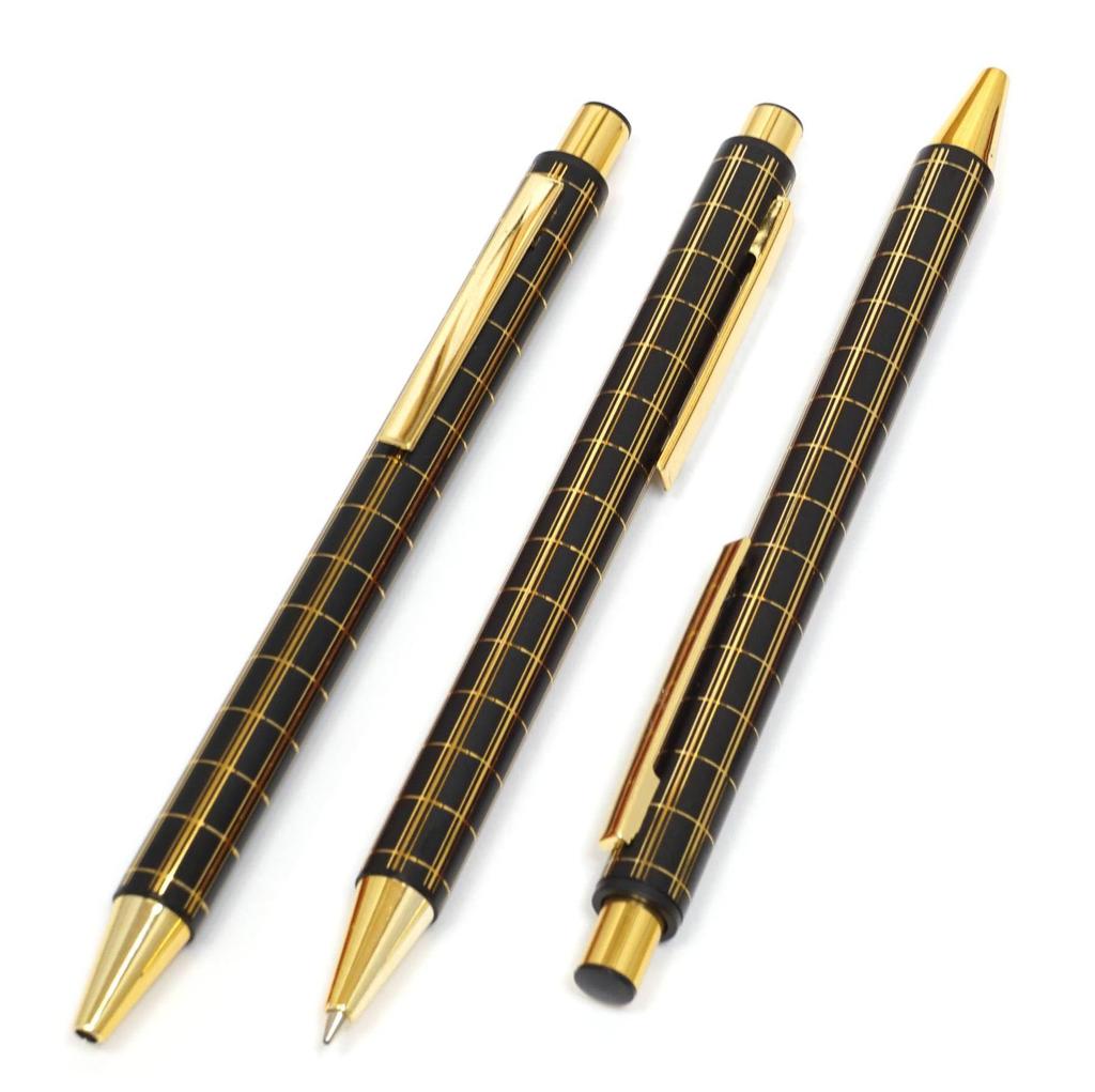 Slim cowhide pencil case red brown set NQ30K thick shaft metal straight knock double anodized lattice ballpoint pen black ASCR-NQ30KB-B