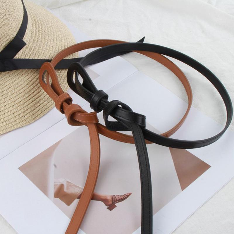 Тонкие ремни с узлом для женщин, женский пояс из искусственной кожи, длинные женские дизайнерские аксессуары для платья, пояс