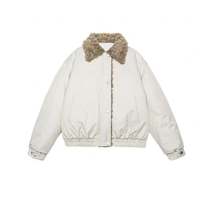 Blaexit Barn Style Jacket Cotton Coat Men's Winter Thickened Fleece-Lined Warm Cotton Coat with Lamb Wool Fur Collar Jacket