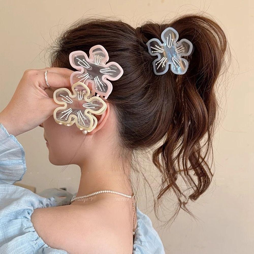 Sakura Flower Hair Claw Cherry Blossom Transparent Hair Clip Acetic Acid Flower Shark Clip Girls