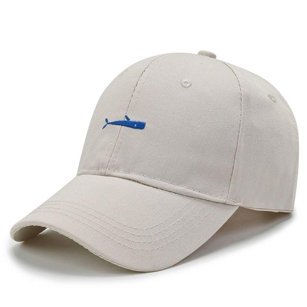 Adjustable Snapback Cap Fish Embroidered Visor Hat Simple Canvas Cap Outdoor Activity