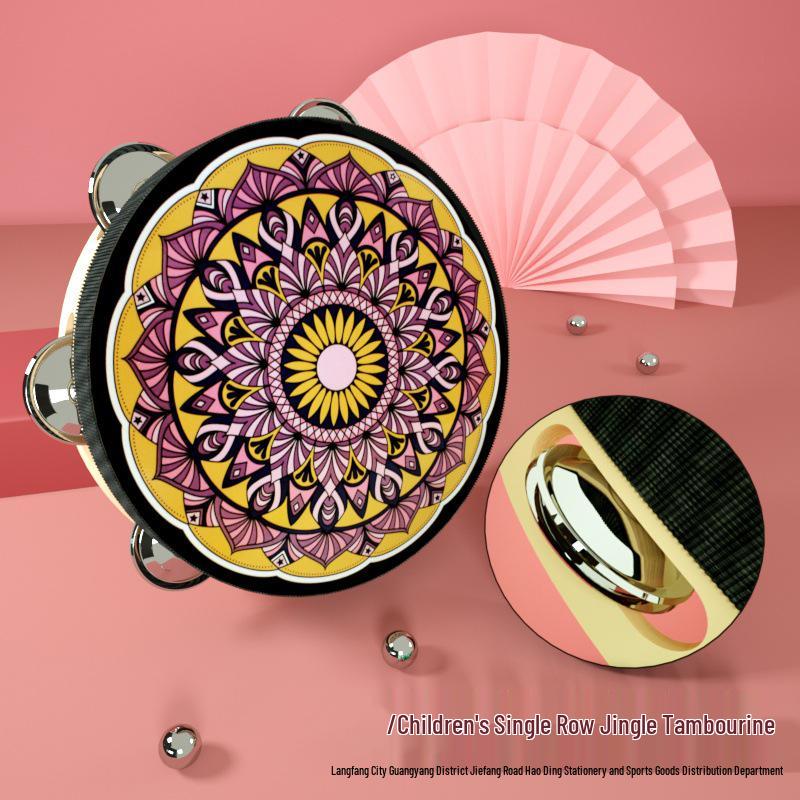 8-Inch Xinjiang Uyghur Hand Drum for Dance and Performance, Single-Row Tambourine with Jingle Bells.