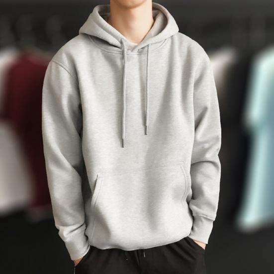 Front Pocket Drawstring Long Sleeve Pullover Hoodie Autumn Winter Solid Color Fleece Lining Hooded Sweatshirt Streetwear