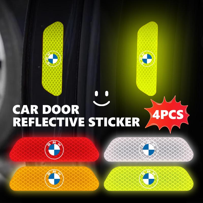BROB8 4pcs Car Door Reflective Strip Night Safety Warning Tape Stickers For BMW 1 3 5 7 Series M F01 F20 F10 F13 E52 E53 E60 E93