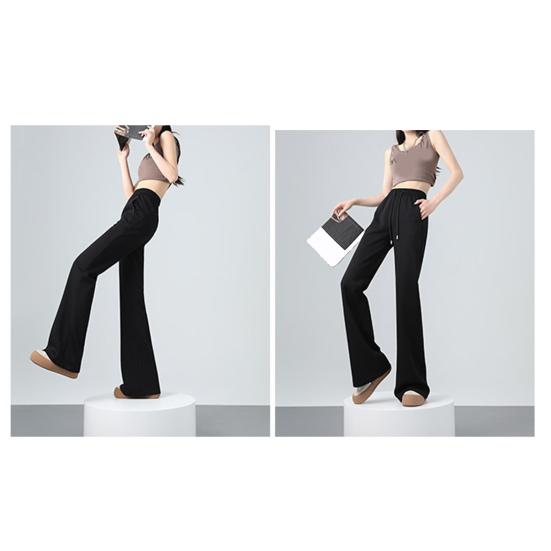 Women Flared Pants Elastic High Waist Adjustable Drawstring Athletic Loose Pants with Pockets