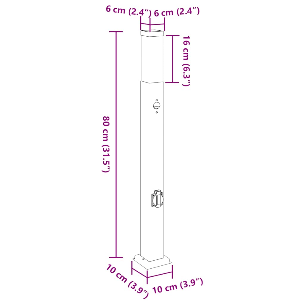 Bollard Light with Sensor & Socket 80 cm Stainless Steel IP44