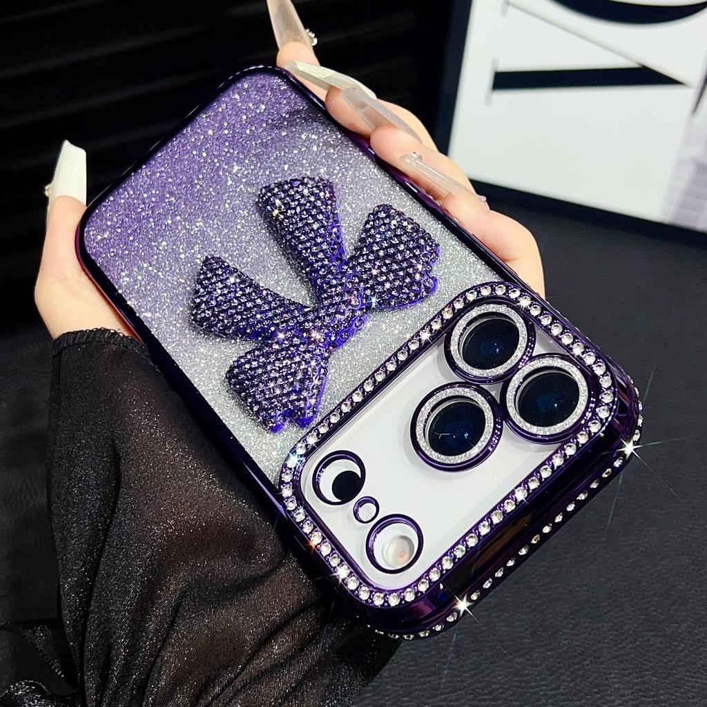 Glitter Diamond Bowknot Cover For iPhone 17 Pro Max Camera Film Protector Cases For iPhone 16 Pro 15 Plus 14 Pro 13 Luxury Case