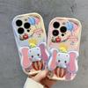 For iPhone 13 12 Mini 15 14 11 Pro X XS Max XR 7 8 Plus Cute Elephant Ear Holder Cartoon Soft Wave TPU Phone Case