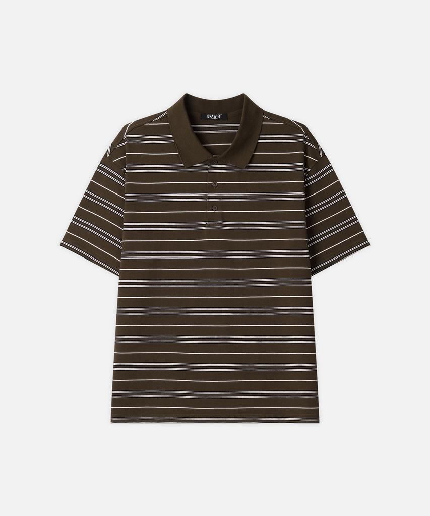 DRAW FIT Striped Broad Pique Half T-Shirt [Dark Brown]