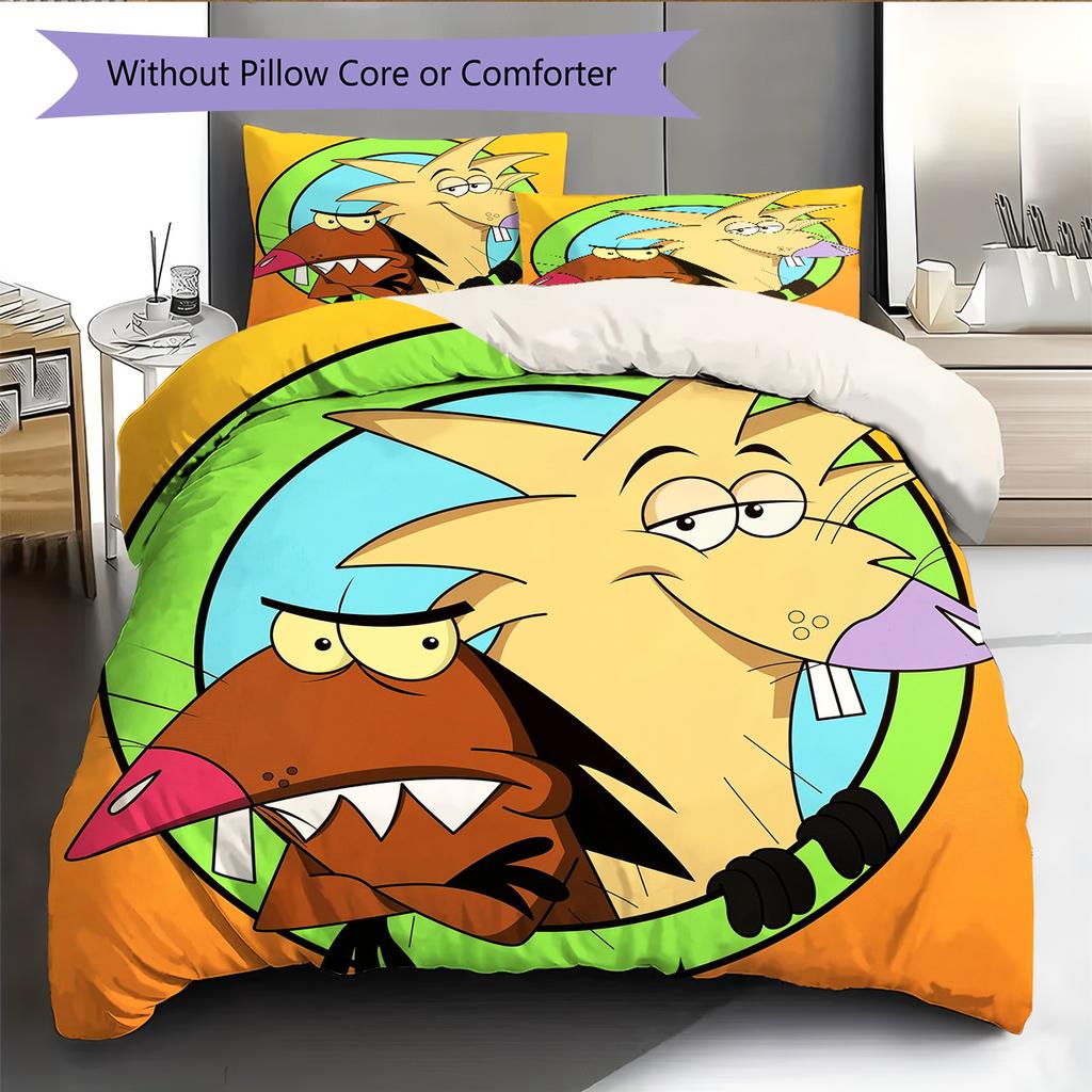 Angry Beavers Pattern Bedding Quilt Set Home Decoration Gift (1 * duvet cover + 2 * pillowcase without core)