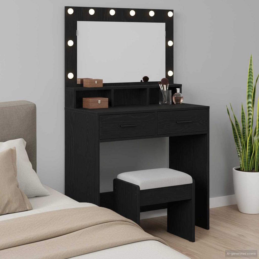 Makeup Table with Shelf Black Oak Effect 79 x 41 x 135 cm