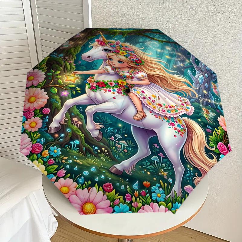 1PC Unicorn Fairy Umbrella-8-Rib Reinforced, Automatic Open, Lightweight & Durable, Fashion Accessory for Outdoor, J0394