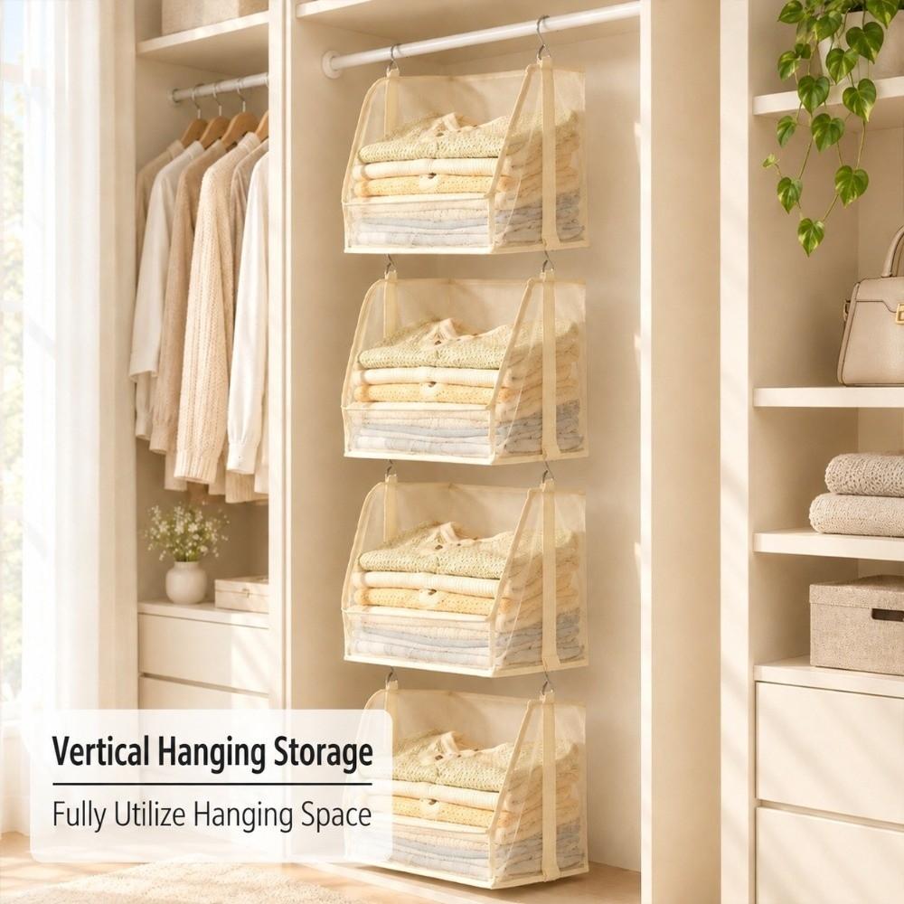 Open Front Hanging Storage Basket Stackable Wardrobe Hanging Basket Closet