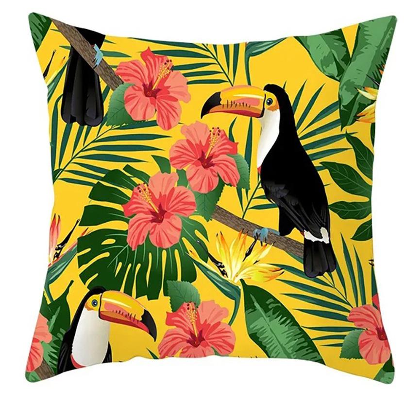 Home Decor Tropical Toucans & Floral Patterned Pillow Covers Pattern Cushion Cover Suitable for Sofa Bedroom Car Pillow Cover