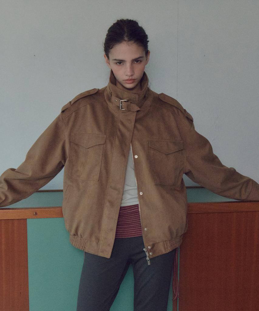 CITTA Suede High-Neck Epaulet Jacket_Cto160(Camel)