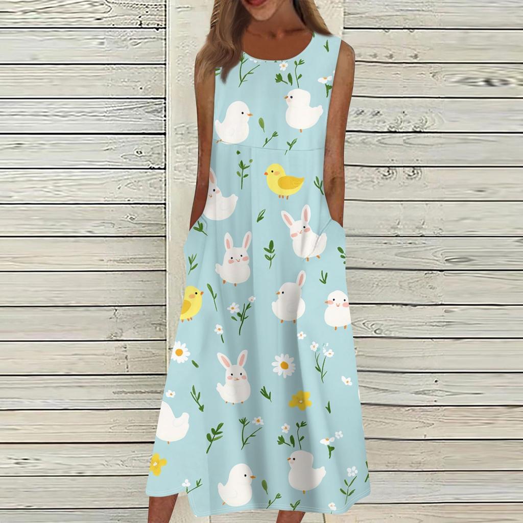 Жен. Повседневные платья с принтом Круглый вырез Классический Классический На открытом воздухе Повседневные Без рукавов Свободные платья