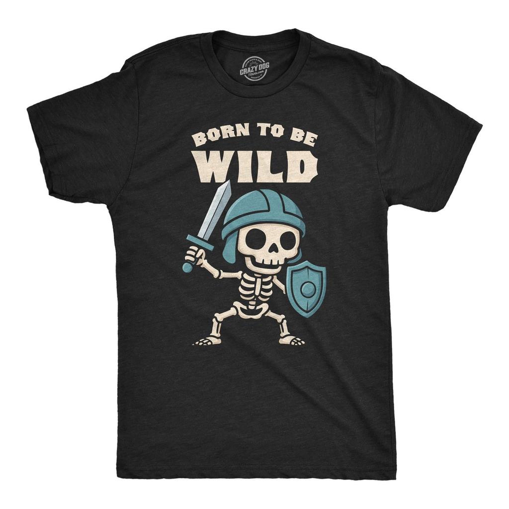 Unisex shirt Cotton Oversize Large Size Mens Funny T Shirt Born to Be Wild Skeleton Sarcastic Warrior Graphic Novelty