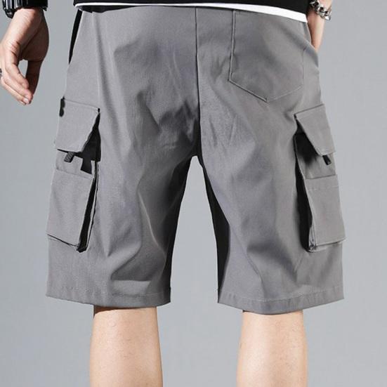 Летние мужские шорты с эластичным поясом и завязками, с несколькими карманами, однотонные, прямые, с широкими штанинами, со средней посадкой, спортивные шорты-карго, уличная одежда