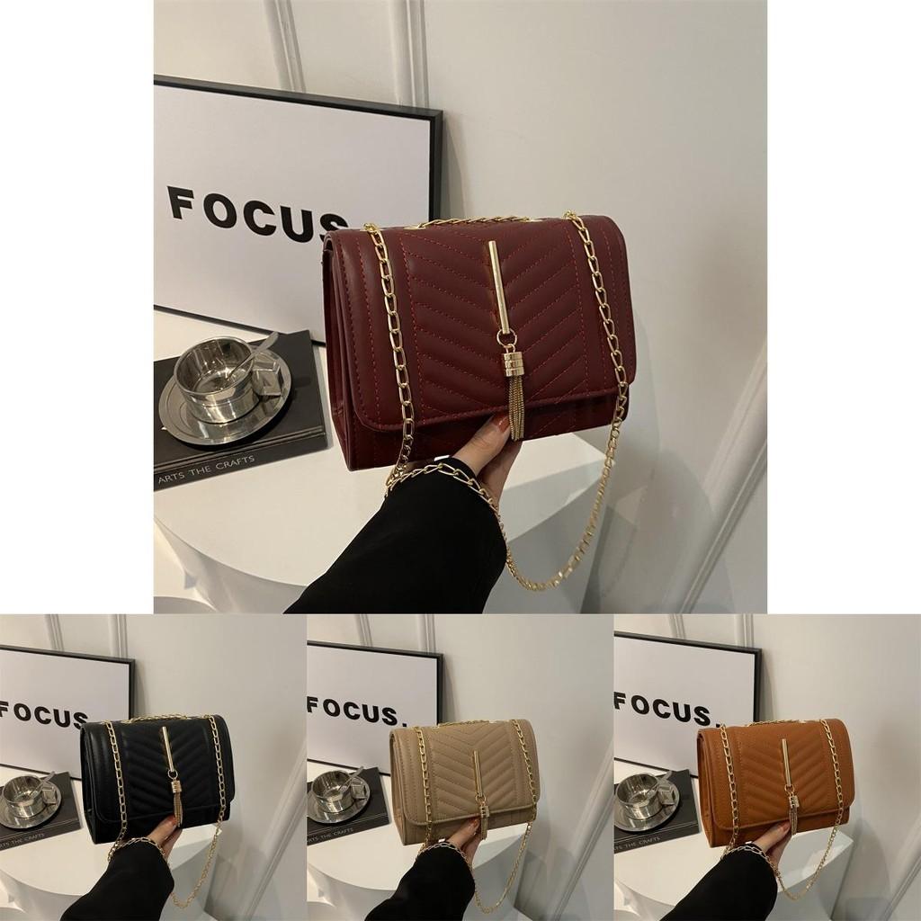 Fashionable Women's Spring Shoulder Bag Stylish Chain Crossbody Purse In Black Khaki Brown Burgundy White