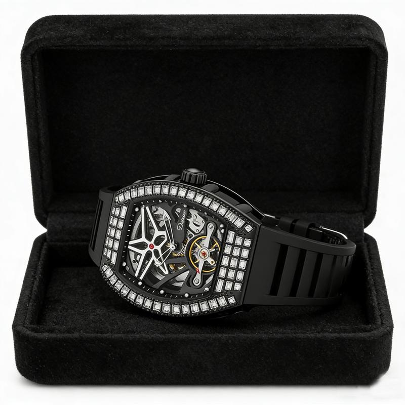 Top Brand All Diamond Dial Luxury Tourbillon Mechanical Wrist Watch For Men Sport Waterproof Watches Luminous Automatic Clocks