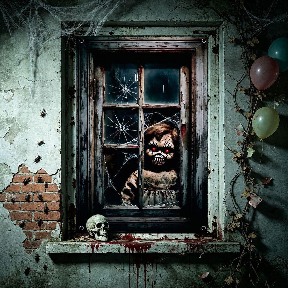 Large Size Fake Window Banner Hanging Design Horror Hanging Cloth Home Decoration