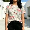 Women's Floral Collection Casual Basic Short Sleeve T-Shirt Soft Fabric, Fresh Design, Versatile for Daily Wear & Work Commute