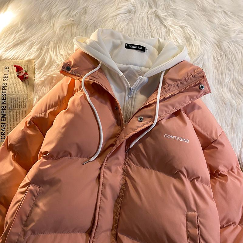 American New Trend Hooded Coat Cotton-padded Clothes Y2K Street Retro Zipper Hooded Down Jacket Parkas Winter Thick Coat