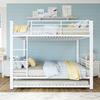 140*200 Metal Bunk Bed for 3 People, Three-Bed Bunk Bed with Pull-Out Trundle Bed, Teen Bed Children's Bed Metal Frame, White