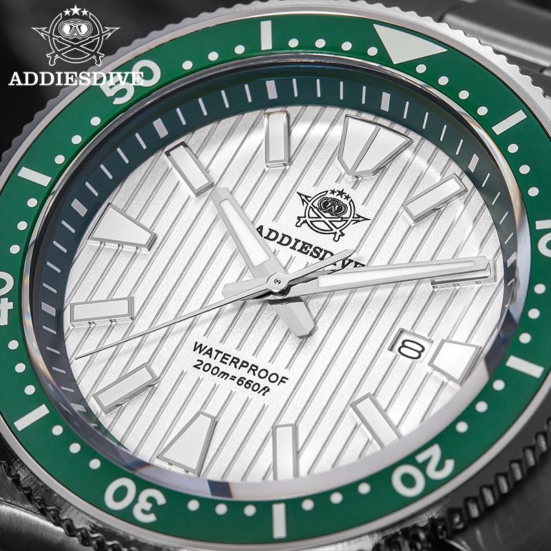 ADDIESDIVE 200M Водонепроницаемые Кварцевые Дайверские Часы BGW9 Люминесцентный Керамический Безель Сапфировое Стекло Браслет из Нержавеющей Стали 316L
