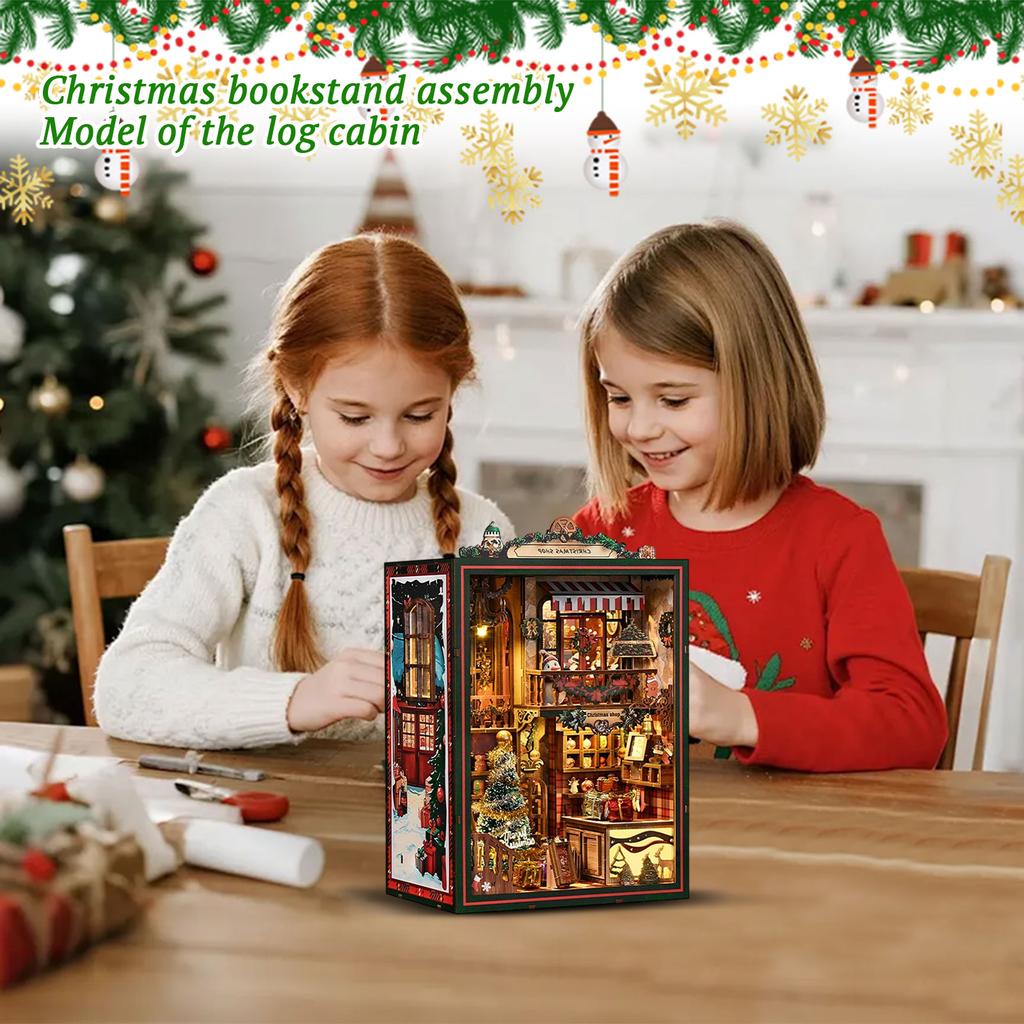 Christmas Bookend Assembled Cabin Handmade Puzzle Gift Creative 3D Three-dimensional Bookend Wooden House Model