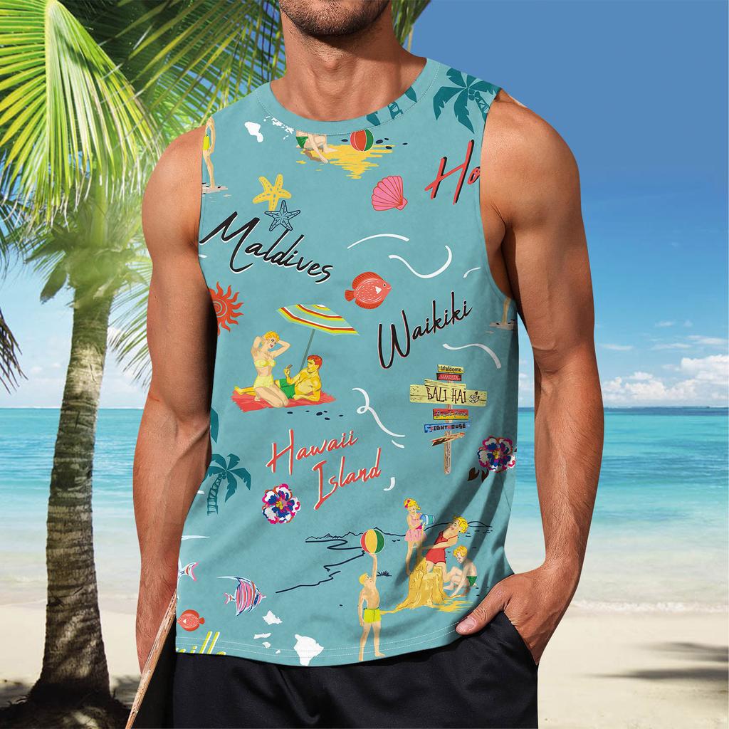 Мужская летняя пляжная майка для серфинга, большой размер, повседневный дышащий топ без рукавов, свободная майка с принтом, мужская рубашка