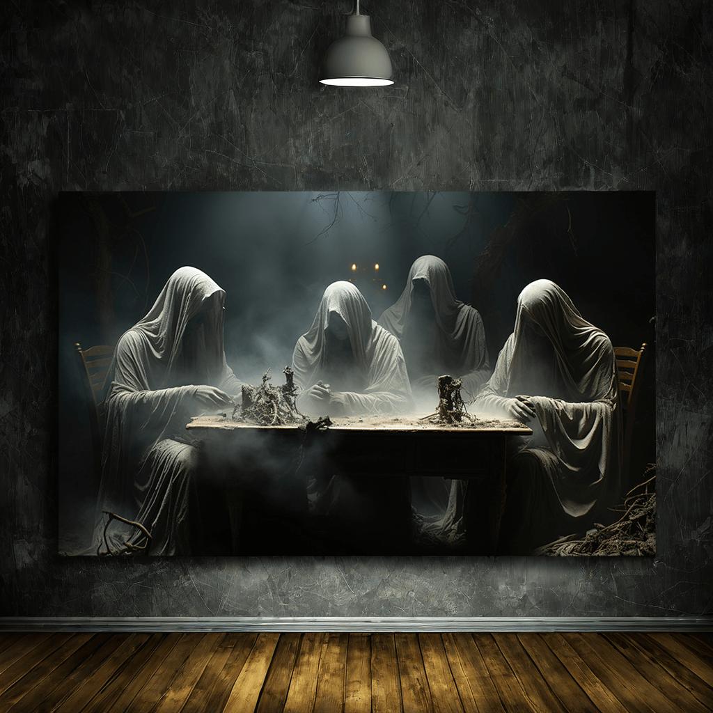 2D door canvas banner Halloween-themed banner featuring a terrifying gray background.PMJ