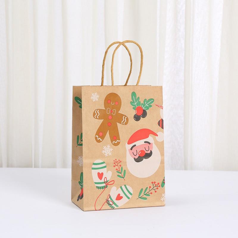 Eco-Friendly Kraft Paper Gift Bags With Cartoon Print Christmas Holiday Party Handheld