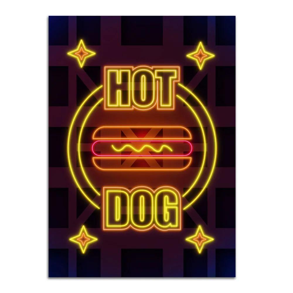 Неоновая вывеска Арт Такос Рамен Еда Постер Принт Хот-дог Картофель фри Бургер Холст Живопись Современный Домашний Декор Картина Для Кухни Без Рамки
