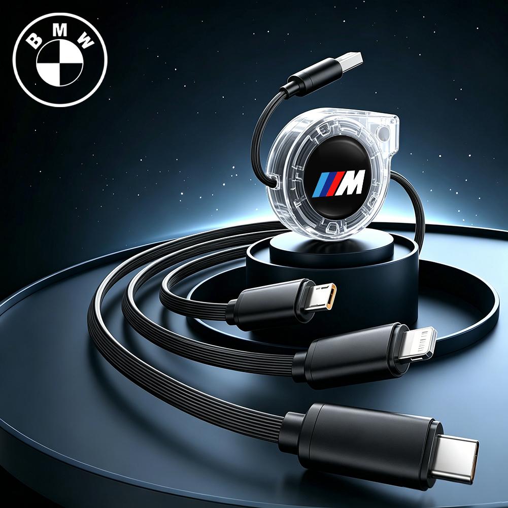 3 In 1 Car Logo Fast Charging Cable Micro USB Type C Telescopic Charger /Sticker For BMW G80 G06 G07 G42 G14 G15 G16 F82 F20 F21 EDS4
