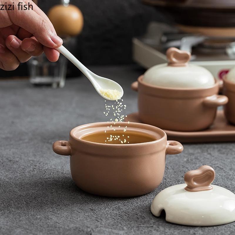 Керамический набор банок для приправ, креативная солонка, банка для сахара, банки для перца, специй, банки для свиного жира, набор из четырех предметов для кухни с ложкой