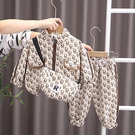 Детский комплект для мальчиков, весна-осень, сумка через плечо, длинный рукав, воротник-стойка, куртка, модный детский комплект из двух предметов