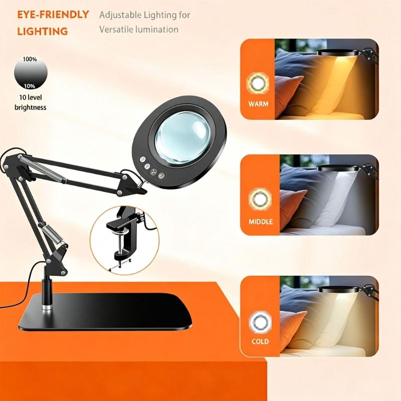 LED Desk Lens Lamp with Adjustable Arm and 110 mm Viewing Area, USB Input Reading Aid for Small Print, Crafts and Careful Table Work