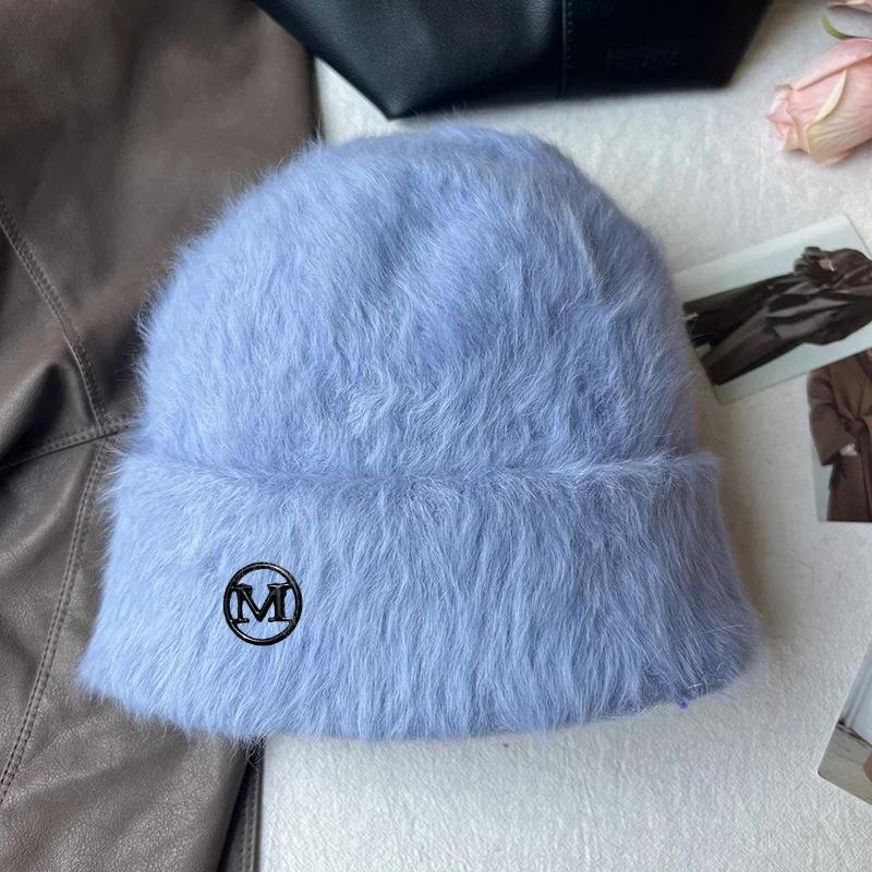 Fashion Rabbit Fur Beanies Women Soft Warm Fluffy Angola Winter Knitted Hat Female Plush Windproof Bonnet Skullies Cap