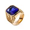Men's Titanium Steel Ring Hip Hop Rock Red Large Gemstone Masonic Jewellery Accessories Gold Rapper Finger Ring