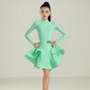 Girls Latin Dance Performance Outfit With Full Skirt Long Sleeve Top Nylon Spandex Costume Kids Competition Exam