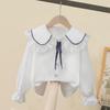 Spring 2024 Girls’ Long-Sleeve White Shirts with French Lace Collar